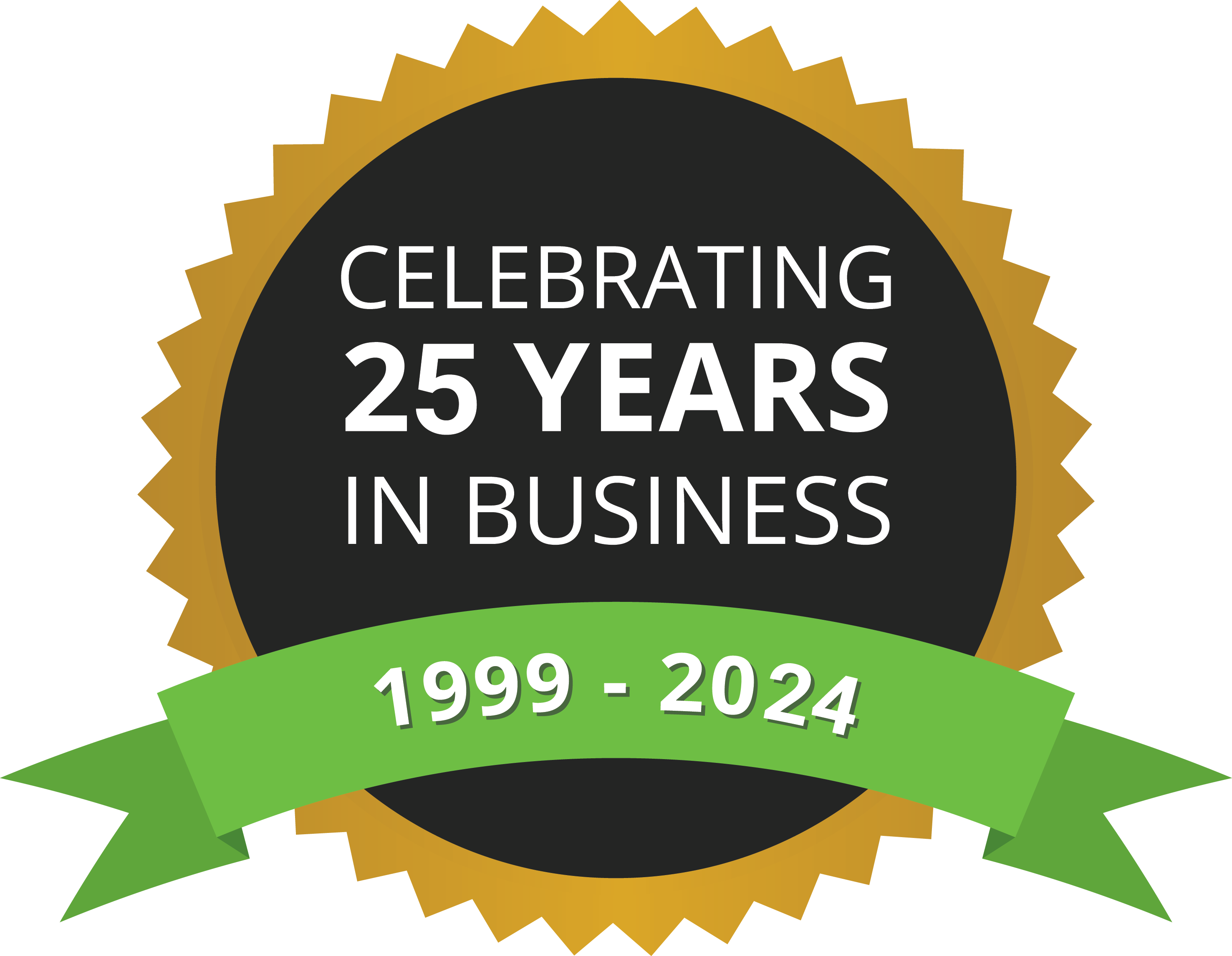 Celebrating 20 years in business star badge