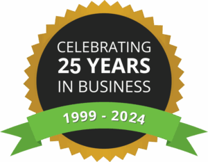 Celebrating 20 years in business star badge